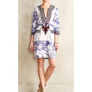 Twelfth Street by Cynthia Vincent embroidered 3/4 sleeve tie dye shirt dress